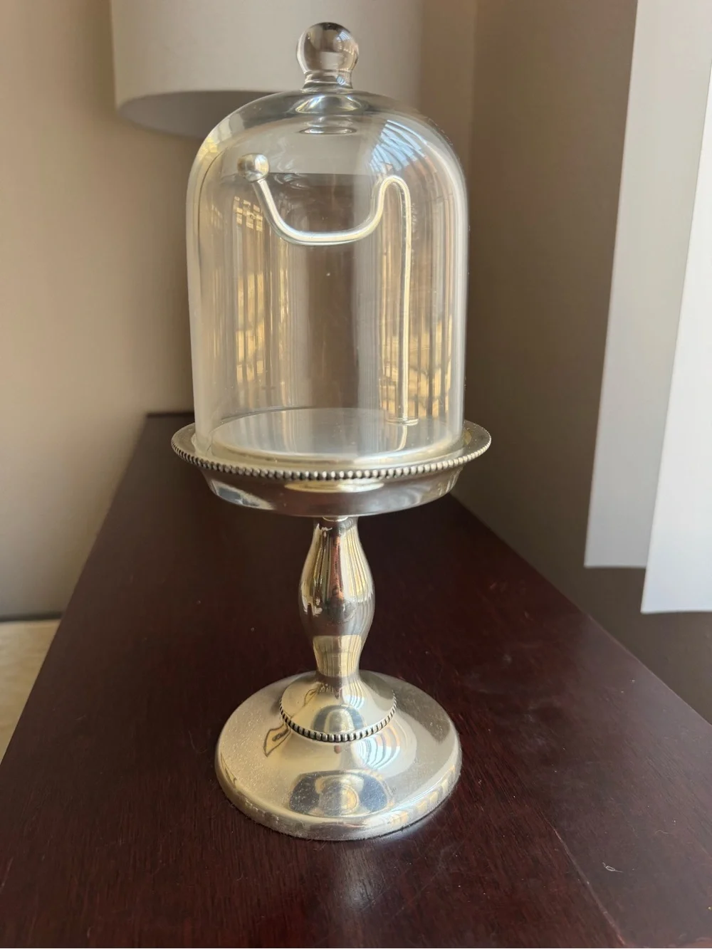 Pottery Barn Clear Glass Cloche with Silver Pedestal